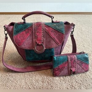 Montana West Purple Tooled Shoulder/Tote Bag & Wallet